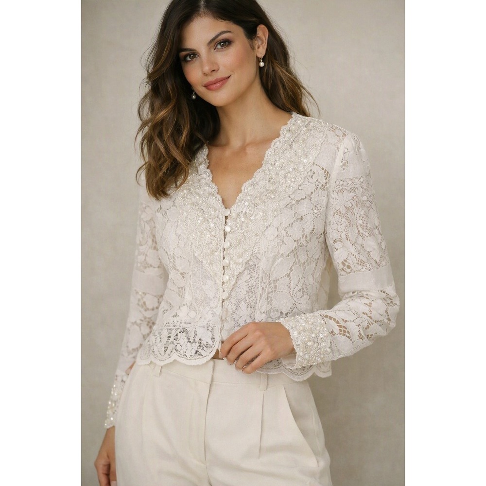 Martin McCrea Lace Jacket Top sz L Antique Beaded Sequin Victorian Romantic NWT
